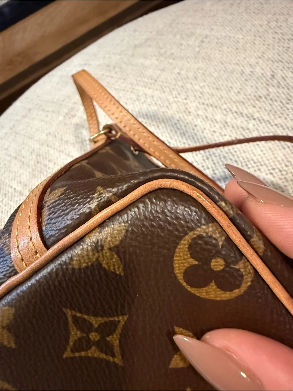 Authentic Louis Vuitton Monogram Nano Noe Crossbody in Brown and Tan